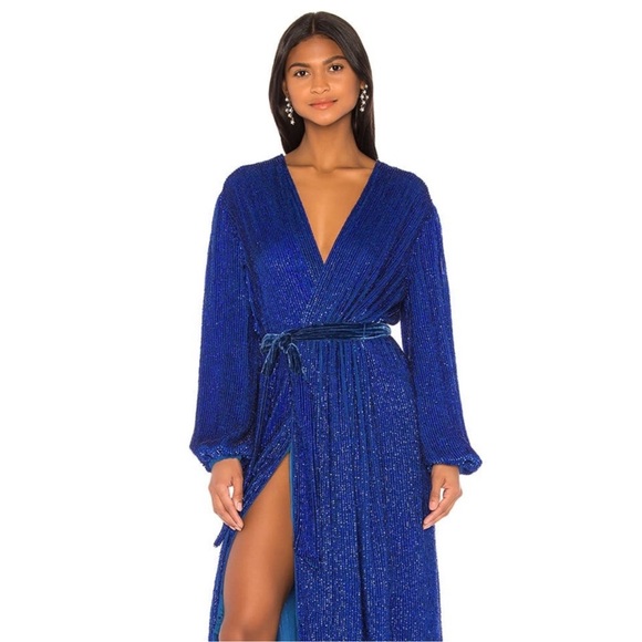 Retrofete xs nwt blue sequin wrap dress. - Picture 2 of 8